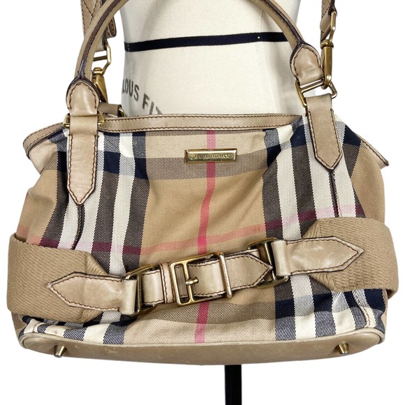 Burberry House Check Canvas Plaid Aurelia Diaper Bag Tote Tan Black Red Baby - Picture 1 of 14